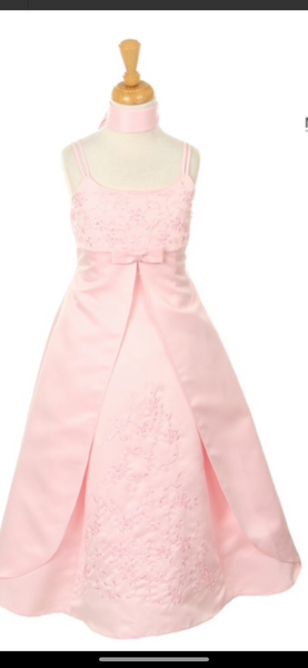 Matte Satin A-Line flower Girls Dress in Pink - Oasislync